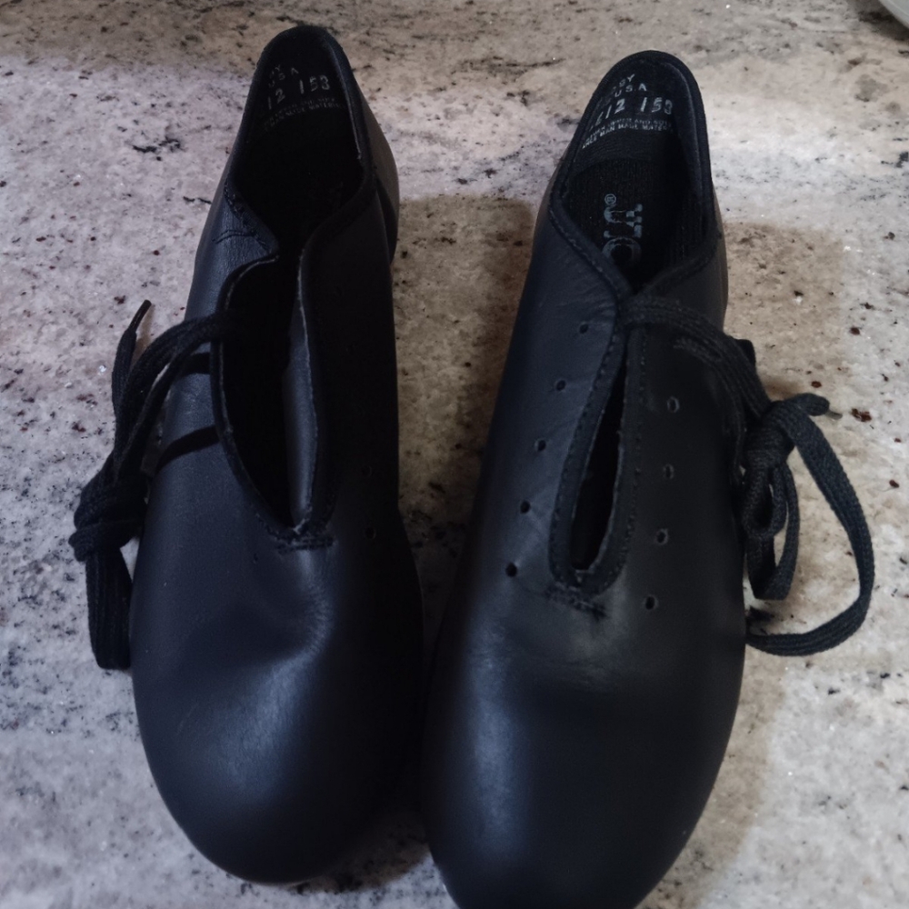 Capezio Gold Coppola Jazz Tap Shoes CG355 Black Leather Size 3 M